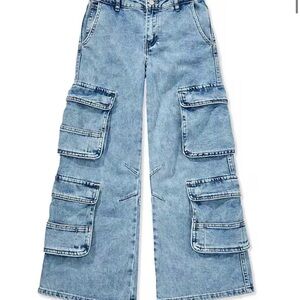 Tractr Light Blue Cargo Wide-Leg Jeans for Kids